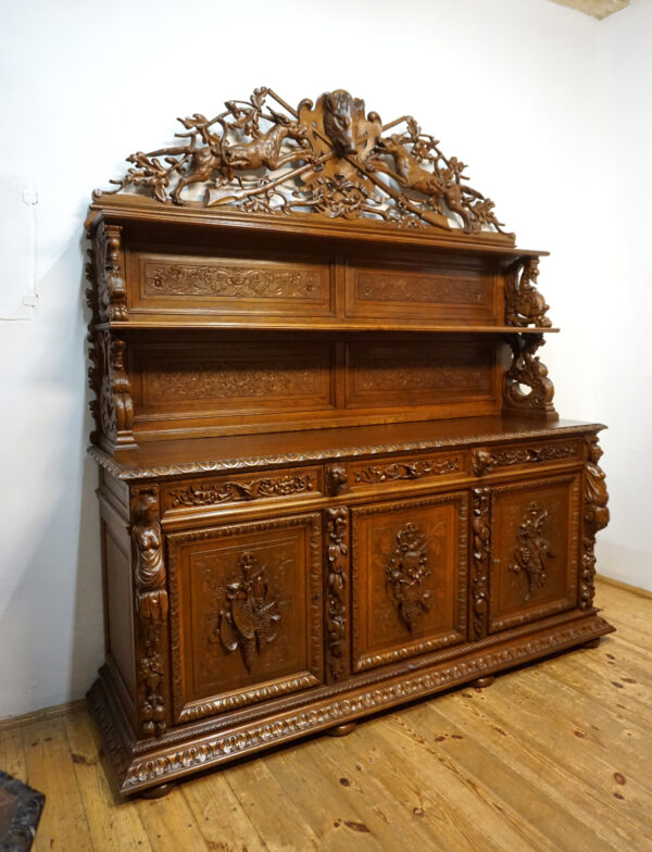 STARY PAŁACOWY DUŻY MYŚLIWSKI BUFET Z NADSTAWKĄ NIESAMOWITE ZWIEŃCZENIE