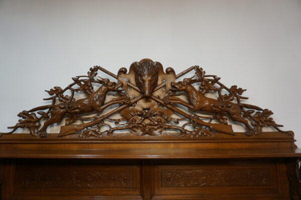 STARY PAŁACOWY DUŻY MYŚLIWSKI BUFET Z NADSTAWKĄ NIESAMOWITE ZWIEŃCZENIE