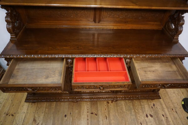 STARY PAŁACOWY DUŻY MYŚLIWSKI BUFET Z NADSTAWKĄ NIESAMOWITE ZWIEŃCZENIE