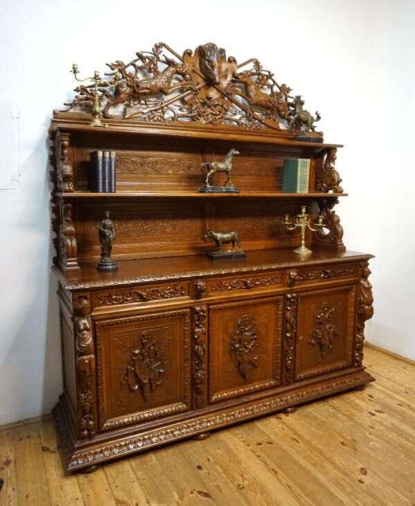 STARY PAŁACOWY DUŻY MYŚLIWSKI BUFET Z NADSTAWKĄ NIESAMOWITE ZWIEŃCZENIE