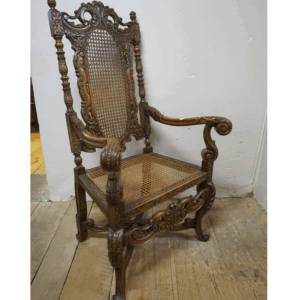 DOSTOJNY RZEŹBIONY FOTEL TRON RAFIA