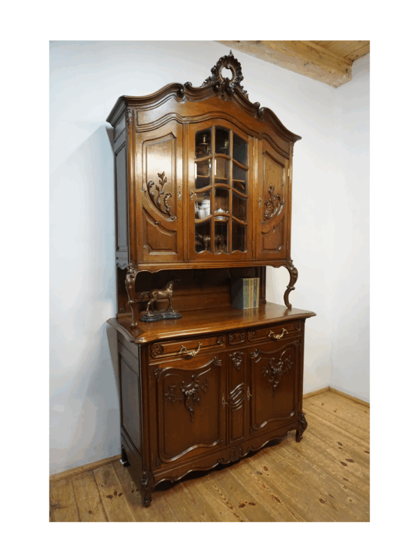 STARY KREDENS LUDWIK ROCAILLE MAHOŃ Z PRZESZKLENIEM