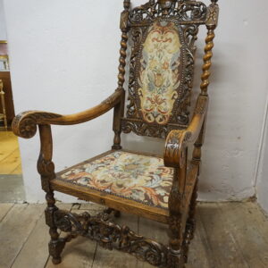 DOSTOJNY RZEŹBIONY FOTEL TRON GOBELIN