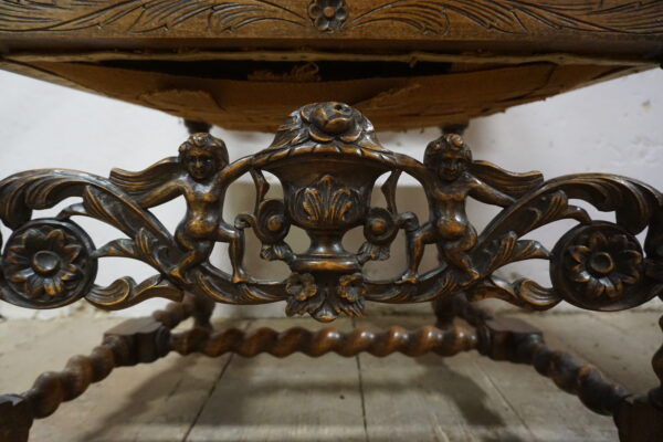 DOSTOJNY RZEŹBIONY FOTEL TRON GOBELIN