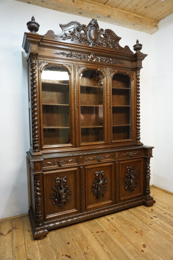 WYJĄTKOWA FRANCUSKA BIBLIOTEKA KREDENS MYŚLIWSKI – XIX w. – PO RENOWACJI