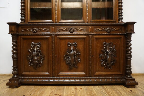 WYJĄTKOWA FRANCUSKA BIBLIOTEKA KREDENS MYŚLIWSKI – XIX w. – PO RENOWACJI