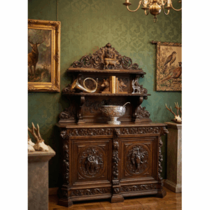 STARY MYŚLIWSKI BUFET KOMODA Z DUŻĄ BOGATO RZEŹBIONĄ NADSTAWKĄ ORYGINAŁ