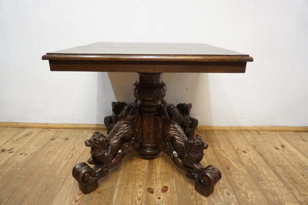 UNIKATOWY STÓŁ GABINETOWY – RZEŹBIONE PSY – PO RENOWACJI