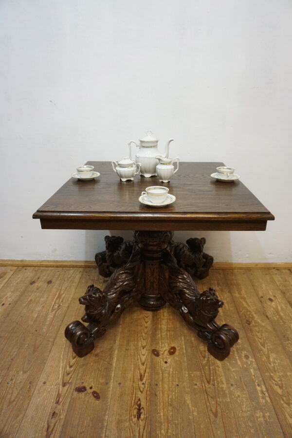 UNIKATOWY STÓŁ GABINETOWY – RZEŹBIONE PSY – PO RENOWACJI