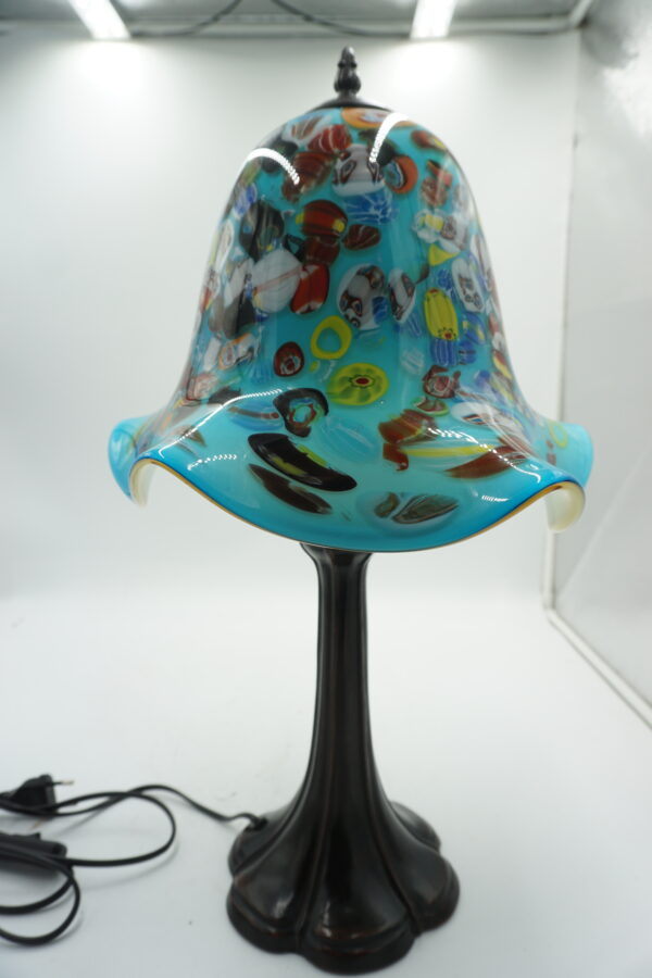 Lampa Stołowa ze SZKLANYM Turkusowym Kloszem – 53 cm