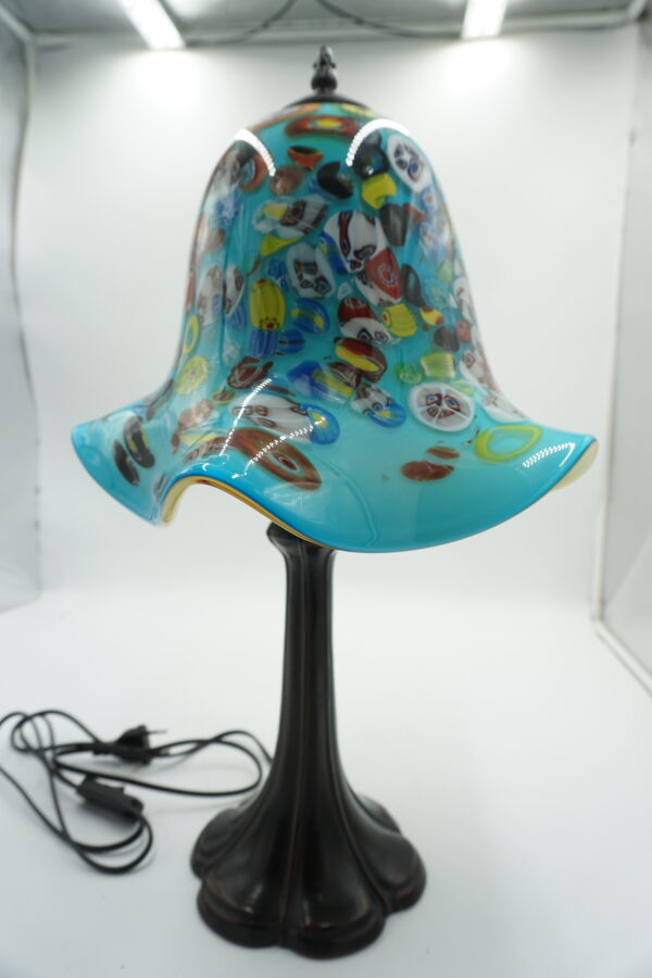 Lampa Stołowa ze SZKLANYM Turkusowym Kloszem – 53 cm