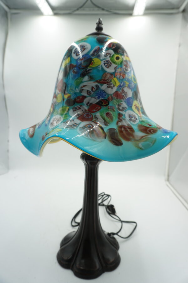 Lampa Stołowa ze SZKLANYM Turkusowym Kloszem – 53 cm