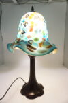 Lampa Stołowa ze SZKLANYM Turkusowym Kloszem – 53 cm