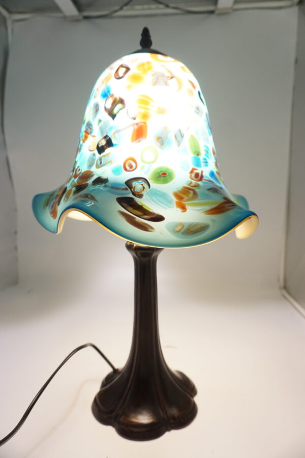 Lampa Stołowa ze SZKLANYM Turkusowym Kloszem – 53 cm