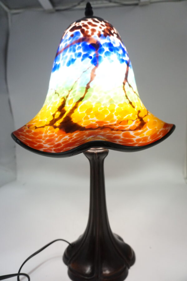 Lampa Stołowa ze SZKLANYM Wielobarwnym Kloszem – 53 cm