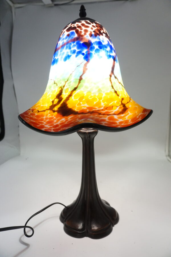 Lampa Stołowa ze SZKLANYM Wielobarwnym Kloszem – 53 cm