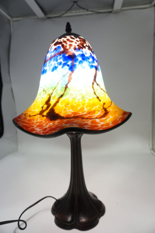 Lampa Stołowa ze SZKLANYM Wielobarwnym Kloszem – 53 cm