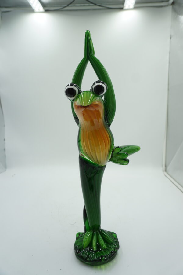 DUŻA Szklana Figurka Żaby (Yoga) – 46 cm