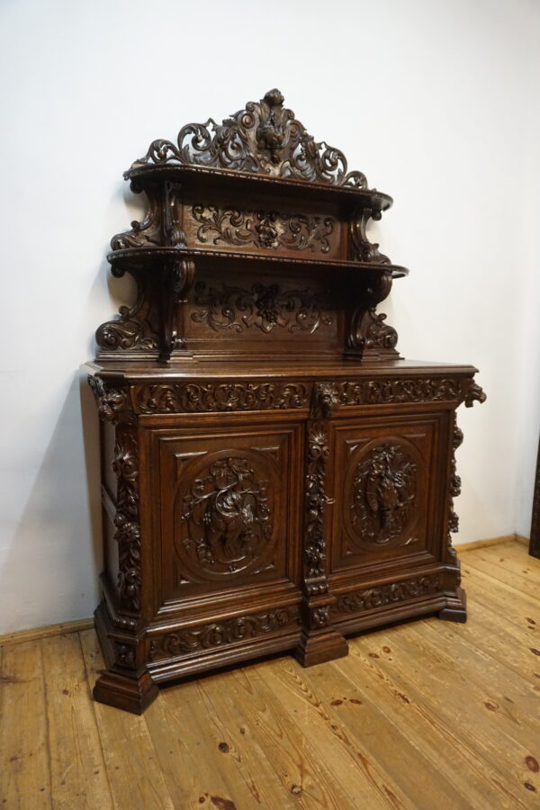 STARY MYŚLIWSKI BUFET KOMODA Z DUŻĄ BOGATO RZEŹBIONĄ NADSTAWKĄ ORYGINAŁ