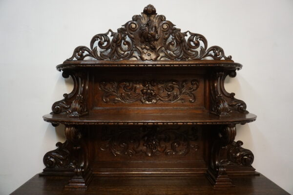 STARY MYŚLIWSKI BUFET KOMODA Z DUŻĄ BOGATO RZEŹBIONĄ NADSTAWKĄ ORYGINAŁ