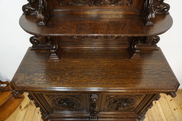 STARY MYŚLIWSKI BUFET KOMODA Z DUŻĄ BOGATO RZEŹBIONĄ NADSTAWKĄ ORYGINAŁ