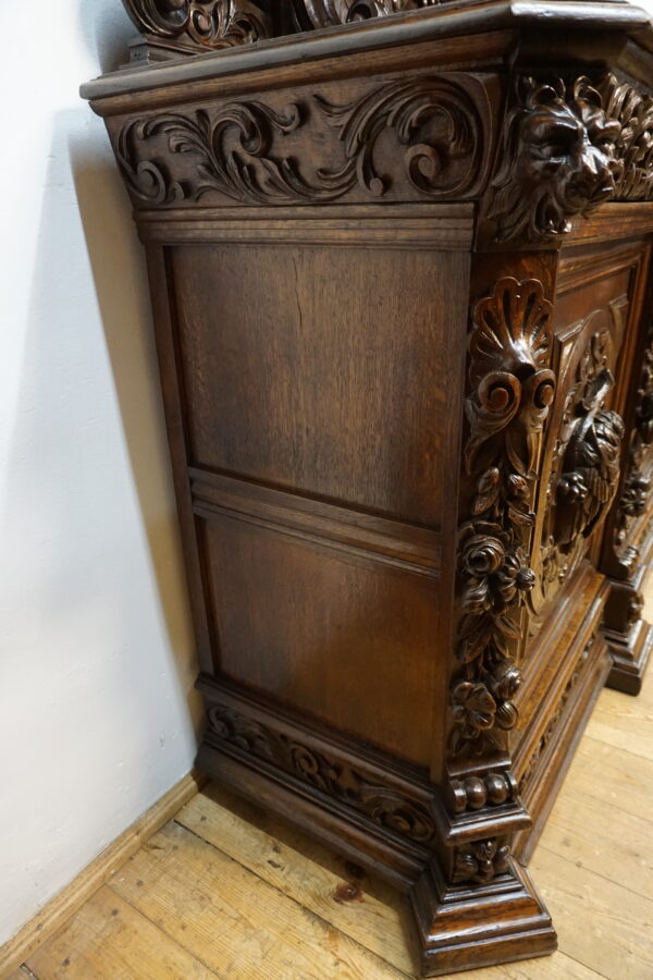 STARY MYŚLIWSKI BUFET KOMODA Z DUŻĄ BOGATO RZEŹBIONĄ NADSTAWKĄ ORYGINAŁ