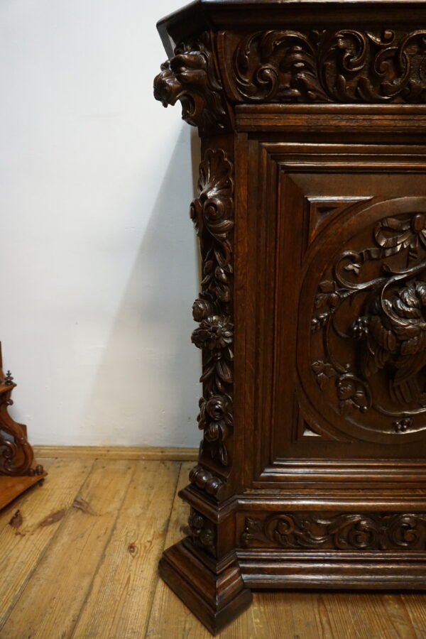 STARY MYŚLIWSKI BUFET KOMODA Z DUŻĄ BOGATO RZEŹBIONĄ NADSTAWKĄ ORYGINAŁ