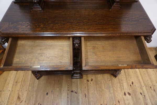 STARY MYŚLIWSKI BUFET KOMODA Z DUŻĄ BOGATO RZEŹBIONĄ NADSTAWKĄ ORYGINAŁ