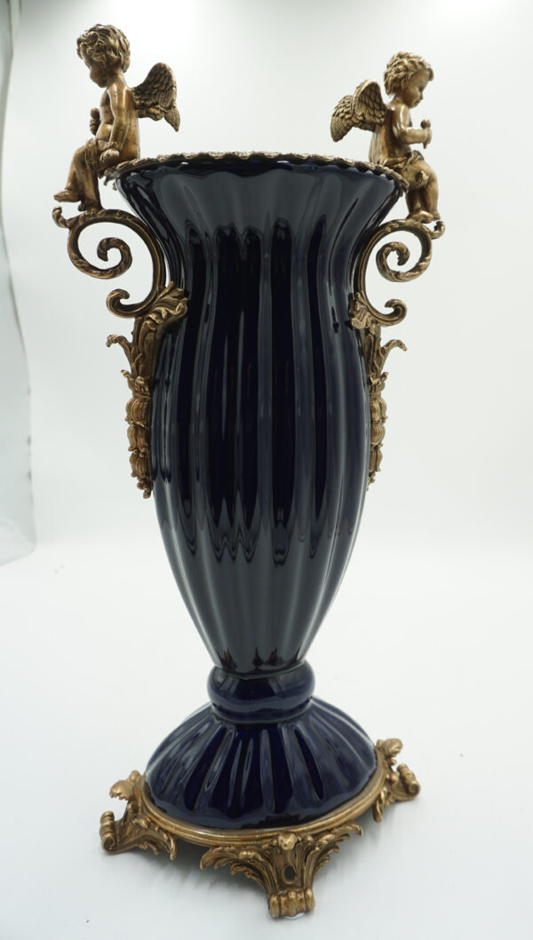 WAZON AMFORA BRĄZ+PORCELANA Aniołki Amorki 49cm