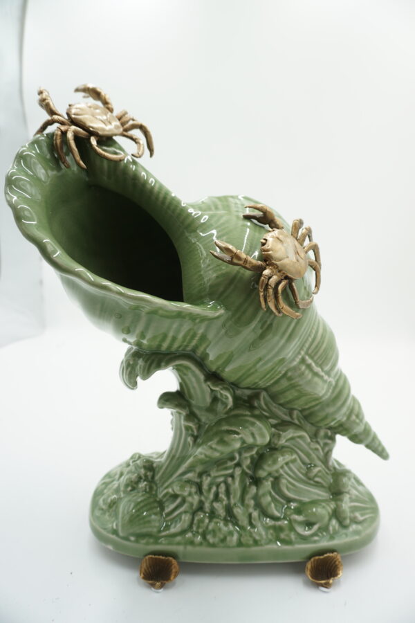 Dekoracyjny Porcelanowy Wazon w Kształcie Muszli z Krabami z brązu