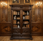 STARA BOGATO RZEŹBIONA BIBLIOTEKA NEORENESANS FRANCJA