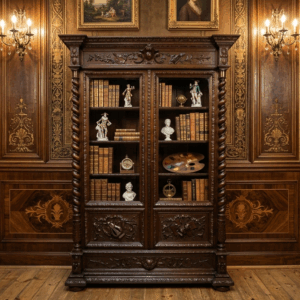 STARA BOGATO RZEŹBIONA BIBLIOTEKA NEORENESANS FRANCJA