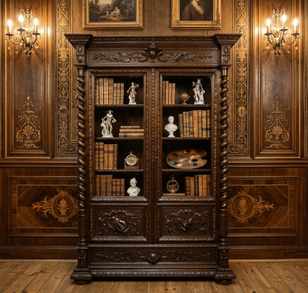 STARA BOGATO RZEŹBIONA BIBLIOTEKA NEORENESANS FRANCJA