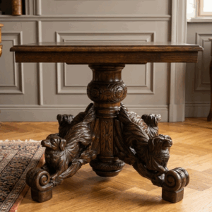 UNIKATOWY STÓŁ GABINETOWY – RZEŹBIONE PSY – PO RENOWACJI