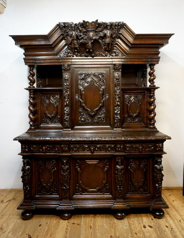 UNIKAT! Figuralny Kredens Bogato RZEŹBIONY BAROK DĄB RYCERZE