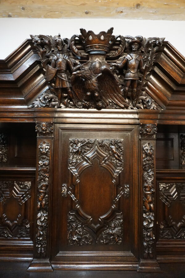UNIKAT! Figuralny Kredens Bogato RZEŹBIONY BAROK DĄB RYCERZE