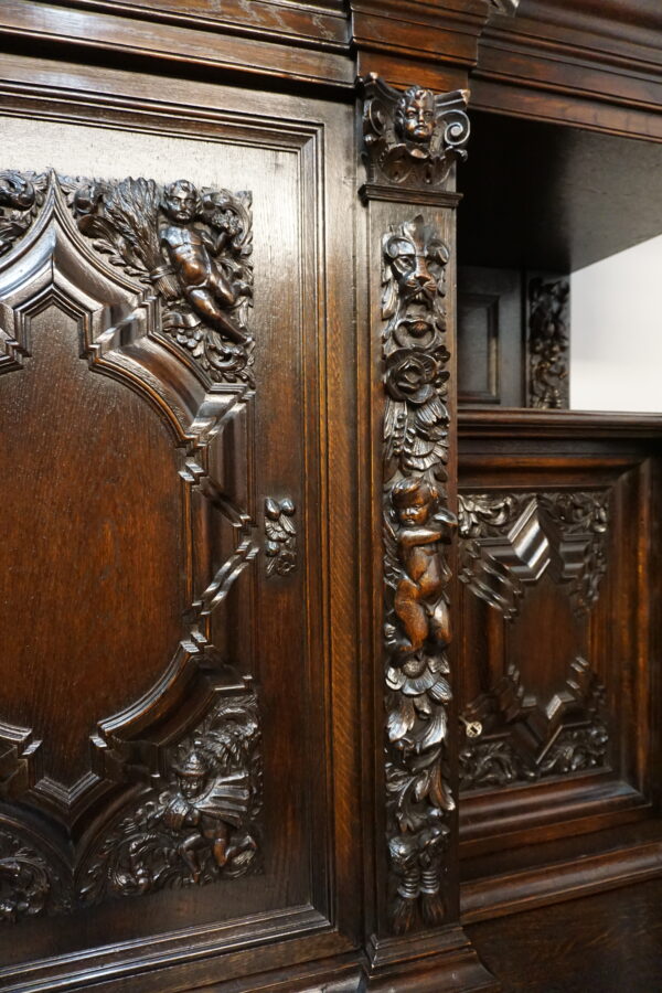 UNIKAT! Figuralny Kredens Bogato RZEŹBIONY BAROK DĄB RYCERZE