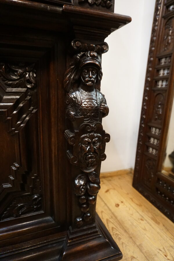 UNIKAT! Figuralny Kredens Bogato RZEŹBIONY BAROK DĄB RYCERZE