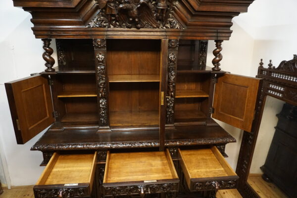 UNIKAT! Figuralny Kredens Bogato RZEŹBIONY BAROK DĄB RYCERZE