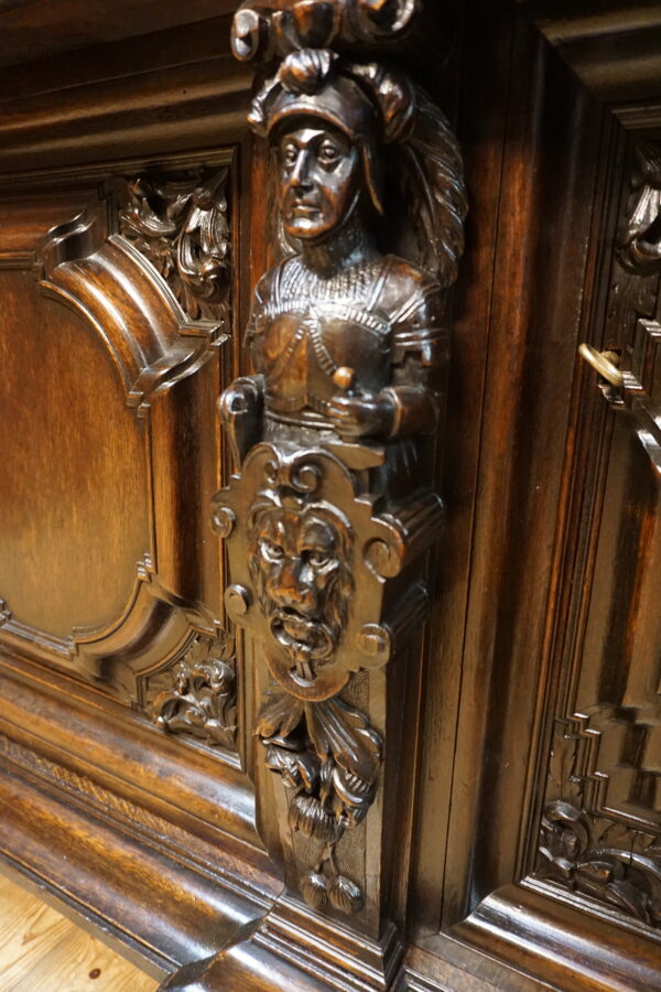 UNIKAT! Figuralny Kredens Bogato RZEŹBIONY BAROK DĄB RYCERZE