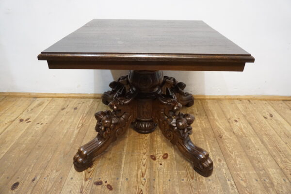 UNIKATOWY STÓŁ GABINETOWY – RZEŹBIONY MASZKARONY – PO RENOWACJI