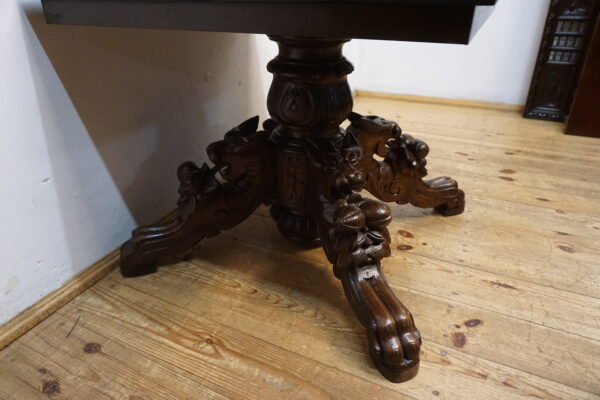 UNIKATOWY STÓŁ GABINETOWY – RZEŹBIONY MASZKARONY – PO RENOWACJI