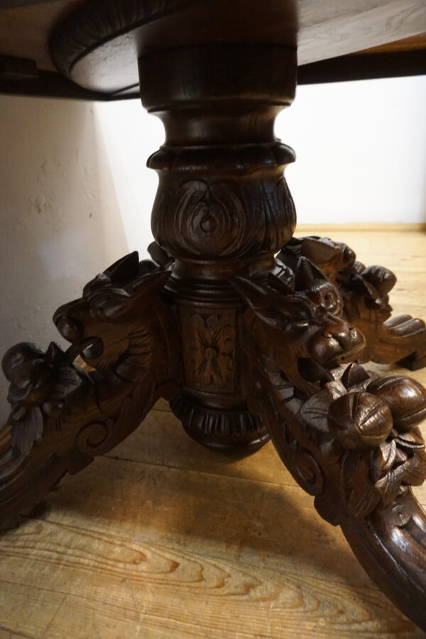 UNIKATOWY STÓŁ GABINETOWY – RZEŹBIONY MASZKARONY – PO RENOWACJI