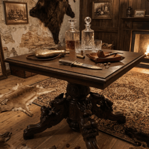 UNIKATOWY STÓŁ GABINETOWY – RZEŹBIONY MASZKARONY – PO RENOWACJI