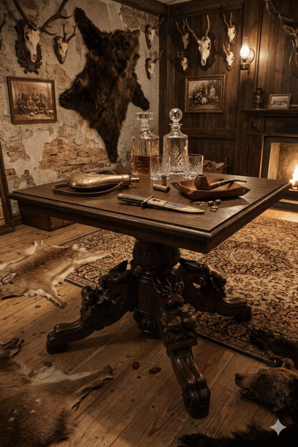 UNIKATOWY STÓŁ GABINETOWY – RZEŹBIONY MASZKARONY – PO RENOWACJI