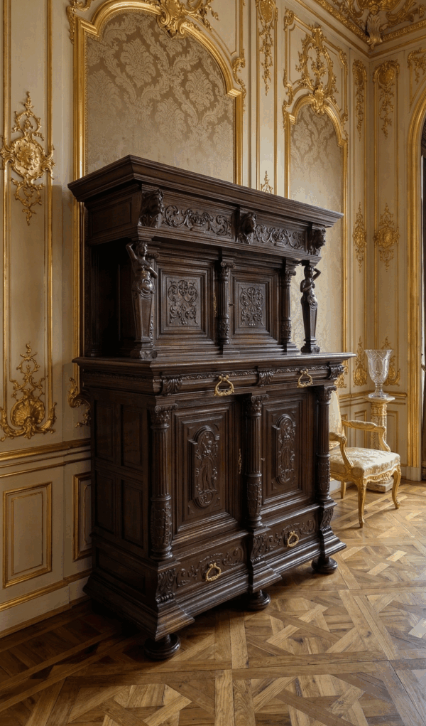 MONUMENTALNY KABINET NEORENESANSOWY – Figuralny bogato rzeźbiony