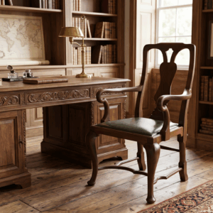 GABINETOWY FOTEL do biurka TRON Chippendale – Mahoń, Skóra Naturalna
