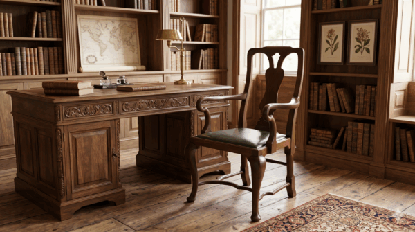GABINETOWY FOTEL do biurka TRON Chippendale – Mahoń, Skóra Naturalna