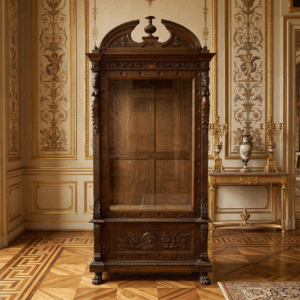 Stara serwantka witryna Orzech – Rzeźbiona, wys. 206 cm