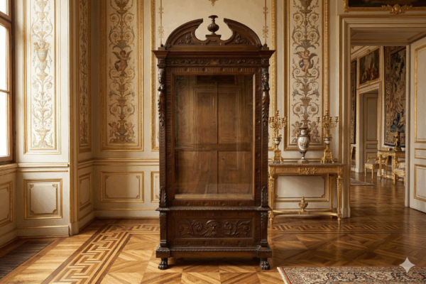 Stara serwantka witryna Orzech – Rzeźbiona, wys. 206 cm